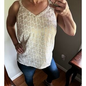 St. Tropez West 100% Linen Womens Sleeveless Paisley print Top Size Large